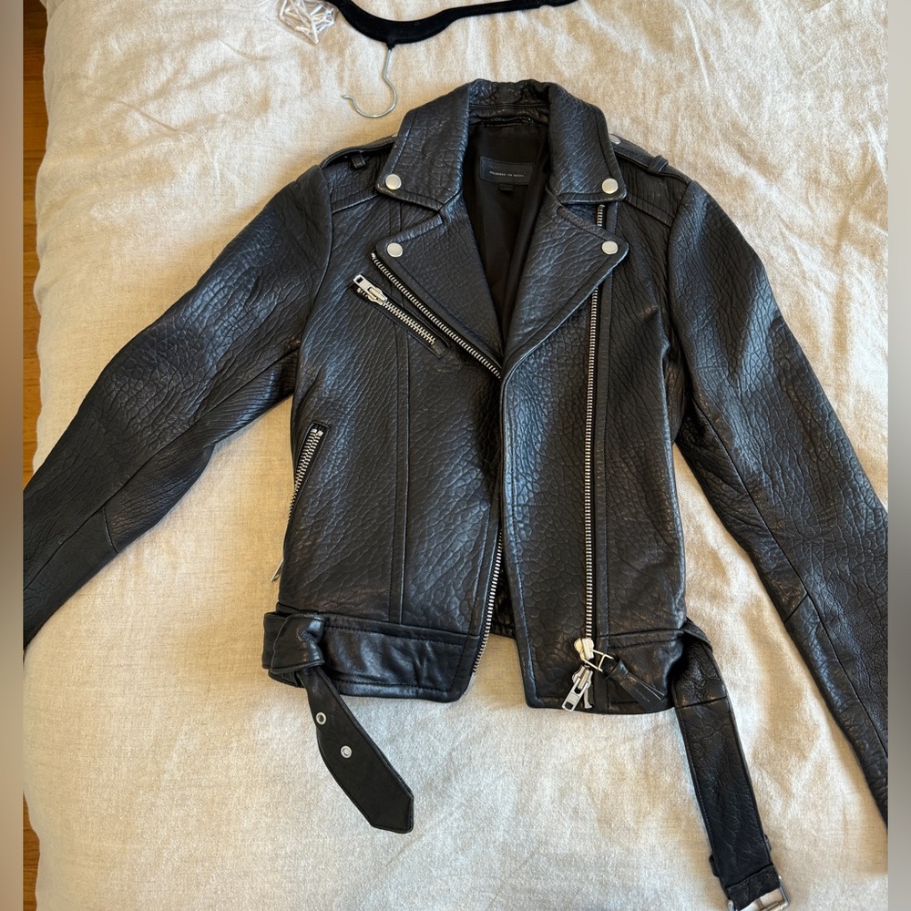 Pebbled Lambskin Black Mackage cropped motorcycle jacket